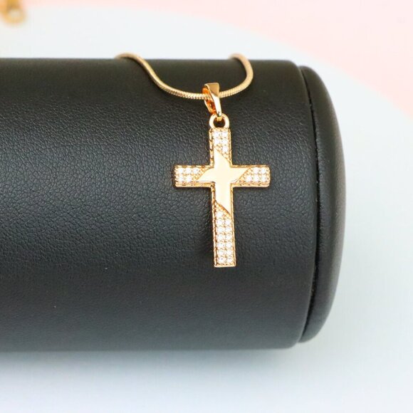 "Rose Gold Cross Pendant with Star Design and Sparkling Accents, XPPT1748 - Picture 5 of 13